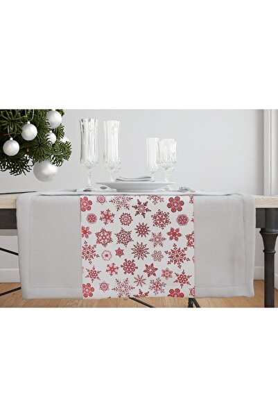 Salestore.ro Elegant table runner 180x40cm, waterproof cotton, 3D Snowflakes print, Stain and dirt resistance