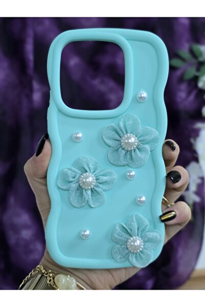 Magic Ring Xiaomi Redmi Note 14 4G Uyumlu Su Yeşili İnci & Tül Çiçekli Şık Te...