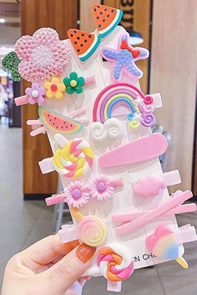 H&E DESIGN 14'lü Pembe Tonları Pens ve Çıt Çıt Toka Seti