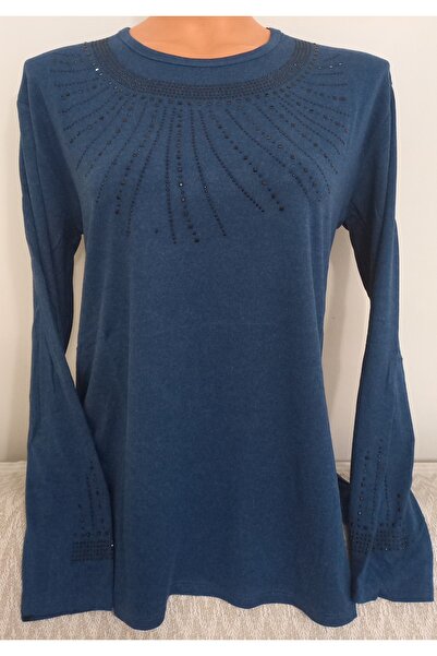 Anne Er Clothing Winter Cotton Combed Cotton Blouse Long-Sleeved Crew Neck Stone Oil