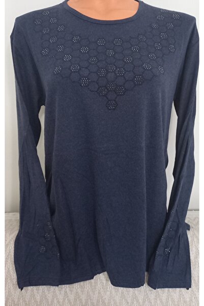 Anne Er Clothing Winter Cotton Combed Cotton Blouse Long Sleeve Stone Navy