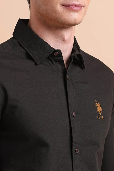 U.S. Polo Assn. Mens Black Pure Cotton Tailored Fit Oxford Shirt