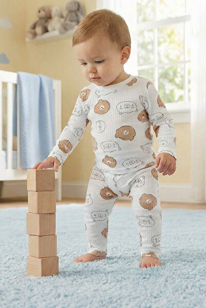 BUUFUU Children's Set Bottom Top Cotton Teddy Bear Patterned