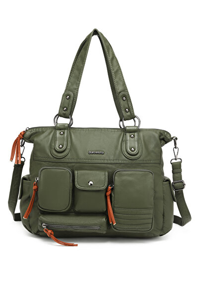 Hüvendo Multi-Pocket Casual Large Size Shopper Design Adjustable Strap Women's Shoulder Bag Dark Green