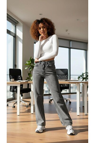 geenz manifacture Γυναικείο τζιν ψηλόμεσο ελαστικό ύφασμα τζιν φαρδύ παντελόνι Palazzo