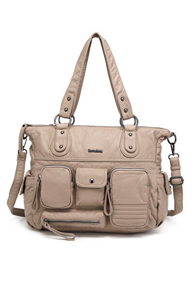 Hüvendo Multi-Pocket Daily Large Size Shopper Design Adjustable Strap Women's Shoulder Bag Light Mink