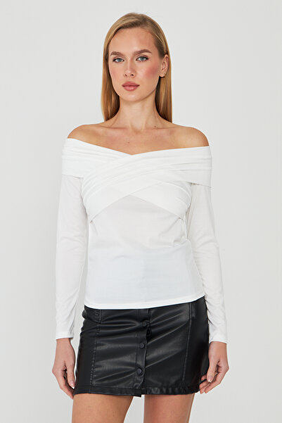 let s shine Cross Neck Sandy Long Sleeve Blouse - 737