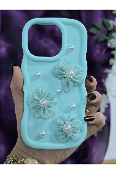 Magic Ring حافظة هاتف أنيقة متوافقة مع آيفون 16 برو بلون أخضر مائي مع زهور من...