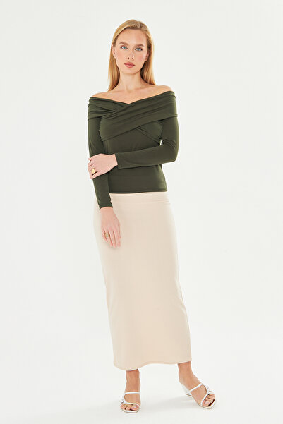 let s shine Cross Neck Sandy Long Sleeve Blouse - 737