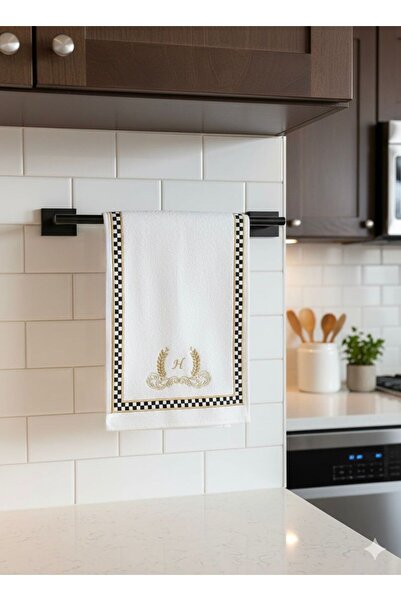 VİA BLANCHE Harf İşlemeli Dekoratif Mutfak Havlusu Dama Mck Desenli Kişiye Özel Fırın Havlusu