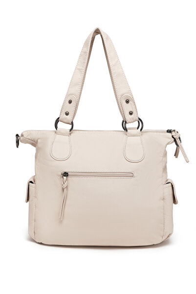 Hüvendo Multi-Pocket Daily Large Size Shopper Design Adjustable Strap Women's Shoulder Bag Beige