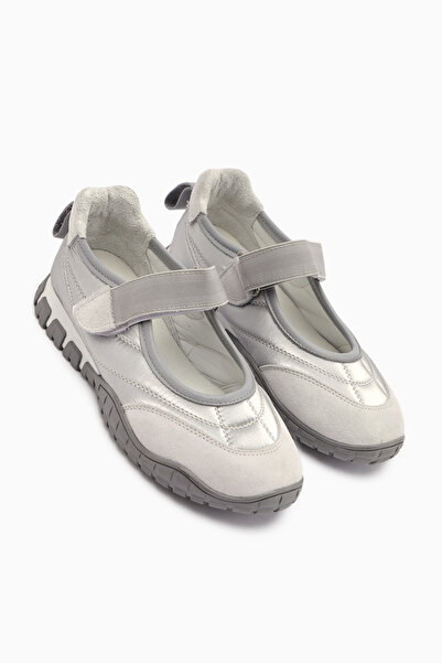 Limoya Nora Gray Fur Velcro Sports Ballerinas