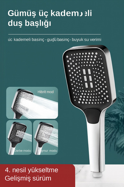 SUVİA Kademeli Basınçlı Duş Başlığı – Hibrit, Darbe ve Yağmur Modu – Yüksek B...