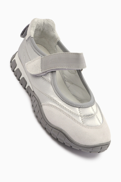 Limoya Nora Gray Fur Velcro Sports Ballerinas