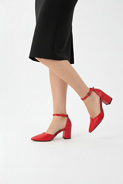 FOLLOWIN Women's Red Thick Heeled Shoes
