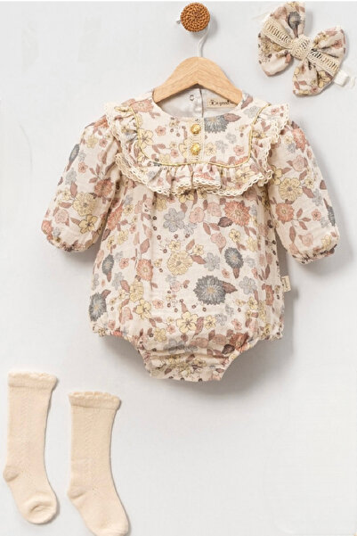 Cherub Baby Gold Buttoned Peter Pan collar Socks Romper Bodysuit Dress
