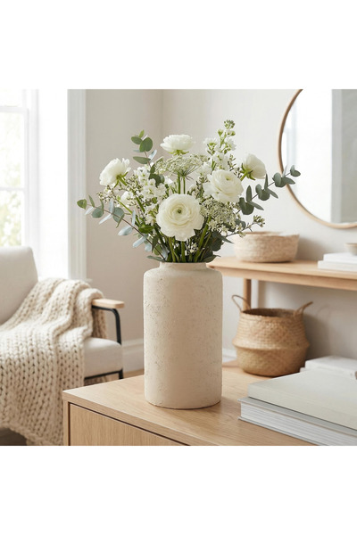 Lui Tasarım İskandinav Bohem Tarzı Büyük Boy Modern Şık Seramik Dokulu Bej Rengi Venüs Vazo 25 cm Dekorasyon