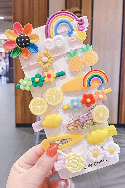 H&E DESIGN 14'lü Sarı Tonları Pens ve Çıt Çıt Toka Seti