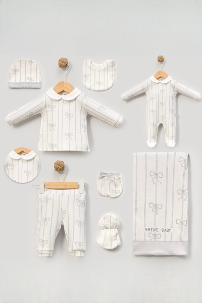 Cherub Baby Bowknot Striped Boxed Baby Newborn 10 Piece Hospital Release Bodysuit Set