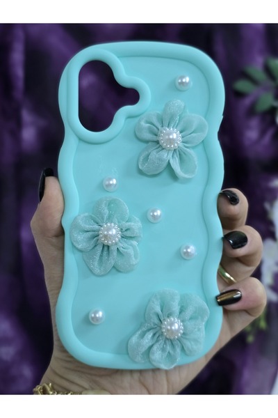 Magic Ring حافظة هاتف أنيقة متوافقة مع آيفون 17 بلون أخضر مائي مع زهور من الل...