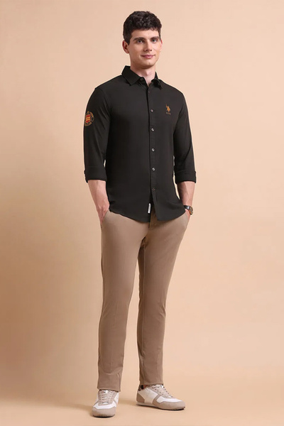 U.S. Polo Assn. Mens Black Pure Cotton Tailored Fit Oxford Shirt