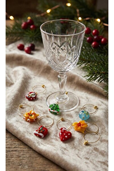 AKDEN STORE New Year's Glass Figured 6-Piece Glass Marker - Glass Separator Ring Set