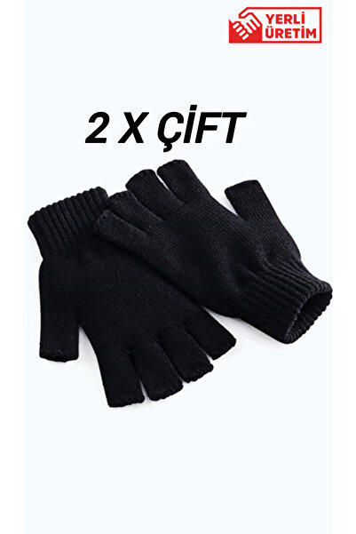 Duflon قفازات شتوية سوداء بدون أصابع من الصوف للرجال