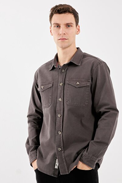 The Crow Peter Erkek Antrasit Uzun Kollu Cepli Gabardin Anthracite Gömlek