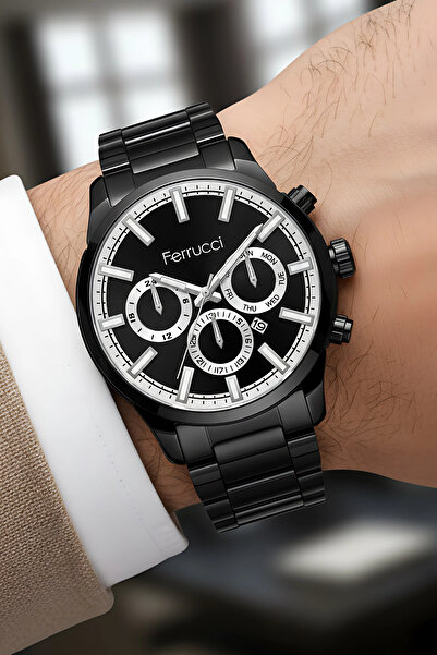 Ferrucci Men's Wristwatch with Calendar Steel Case & Steel Strap Black Zmfer213