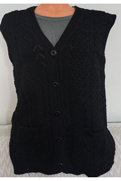 Anne Er Clothing Winter Knitwear Vest Double Pocket Buttoned Black(M-L-Xl Size Matching)Black