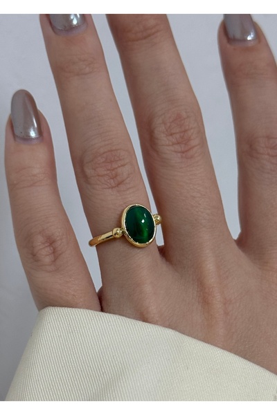 KİLİGİSTANBUL Green Cat Eye Stone Retro Ring (Size Adjustable)