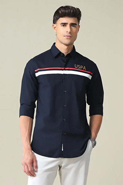 U.S. Polo Assn. Mens Black Horizontal Stripe Cotton Shirt