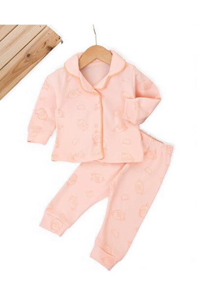 Egelite Baby Girl Bird Printed Double-Breasted Collared 100% Cotton Luxury Nightgown Top and Bottom 2-Piece Set