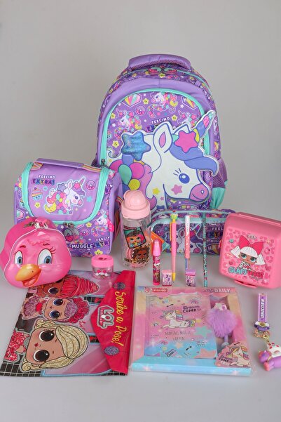 MUGGLE "DEKOMUS ISLAK MENDİL HEDİYELİ" "UNICORN KOLEKSİYONU" BÜYÜK BOY OKUL ÇANTASI,TERMOSLU BESLENME ÇANTA