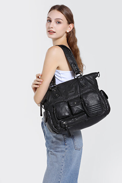 Hüvendo Multi-Pocket Daily Large Size Shopper Design Adjustable Strap Women's Shoulder Bag Light Mink