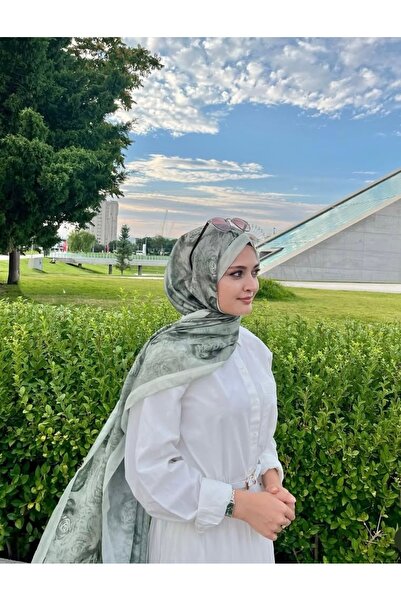 MİNELEŞARP34 Şal din bumbac moale cu model verde mentă Mineleşarp