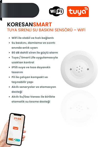 koresan Tuya Sirenli Su Baskını Sensörü – WiFi
