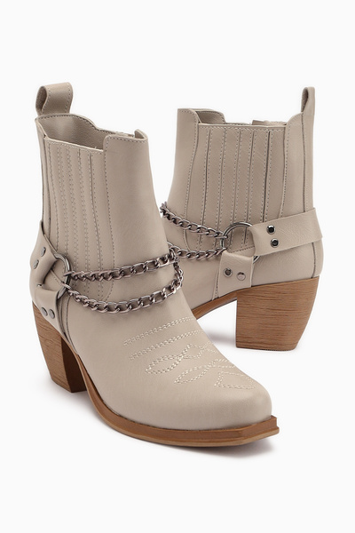 Limoya Γυναικείες μπότες Western με κέντημα Deana Beige