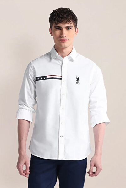 U.S. Polo Assn. Mens White Graphic Print Tailored Shirt