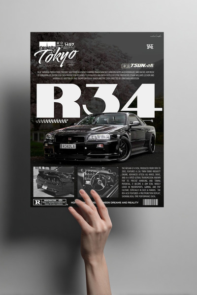 Genel Markalar Nissan Skyline R34 Metal Poster – GTR Dekoratif Duvar Tablosu