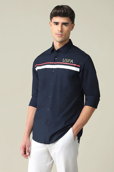 U.S. Polo Assn. Mens Black Horizontal Stripe Cotton Shirt