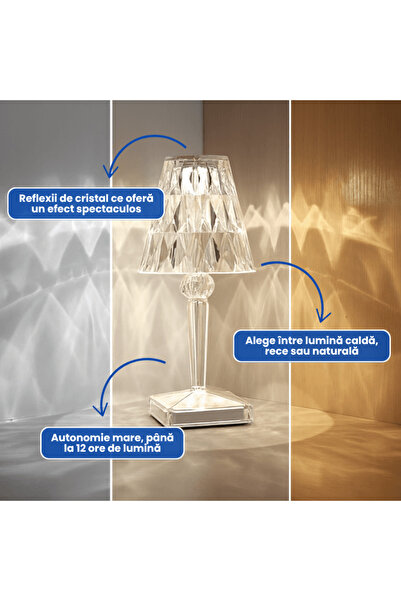 OferteTop Wireless Decorative Acrylic Crystal Lamp with Adjustable Brightness