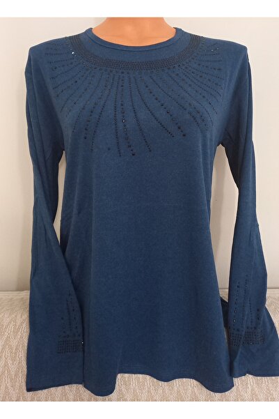 Anne Er Clothing Winter Cotton Combed Cotton Blouse Long-Sleeved Crew Neck Stone Oil