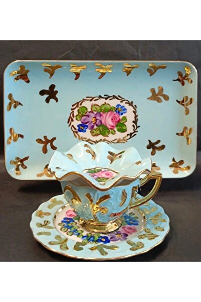Handmade Esterhomedecor Hand-Painted Single-Person Tray Porcelain Cup Set