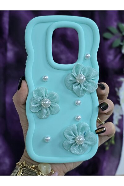 Magic Ring Xiaomi Redmi Note 9 Uyumlu Su Yeşili İnci & Tül Çiçekli Şık Telefo...