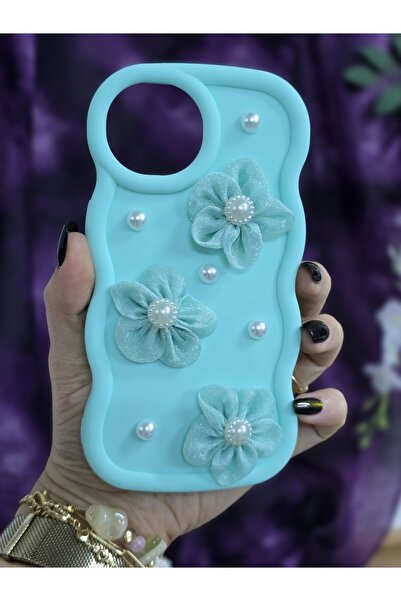 Magic Ring حافظة هاتف أنيقة متوافقة مع آيفون 15 بلون أخضر مائي مع زهور من الل...