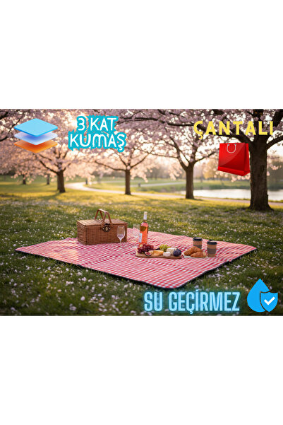 Genel Markalar Piknik Örtüsü Leke Tutmaz Su Geçirmez Özel Taşıma Çantalı kamp tipi Kapitone kalın kumaş Pötikarelİ