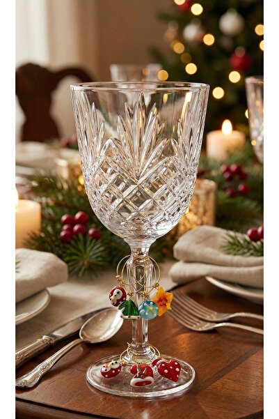 AKDEN STORE New Year's Glass Figured 6-Piece Glass Marker - Glass Separator Ring Set