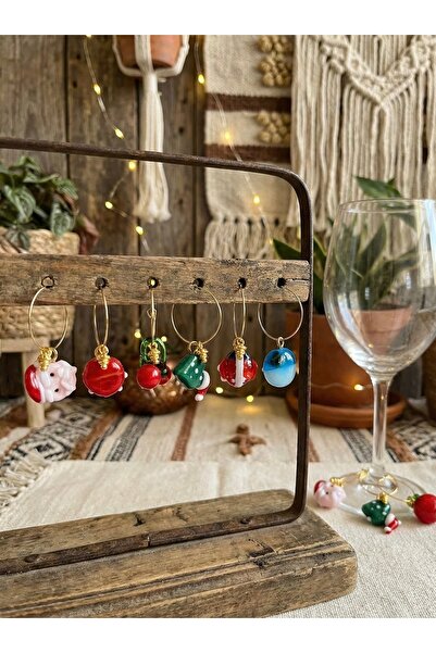 AKDEN STORE New Year's Glass Figured 6-Piece Glass Marker - Glass Separator Ring Set