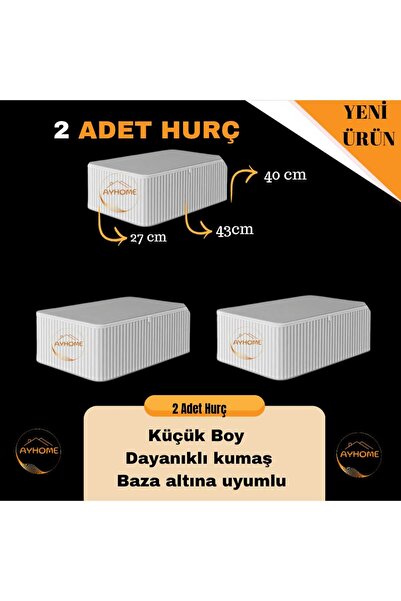 AYHOME 2 Adet Baza Altı Hurcu Gri Çizgili Baza Altına Uyumlu Küçük Boy Hurç 4...